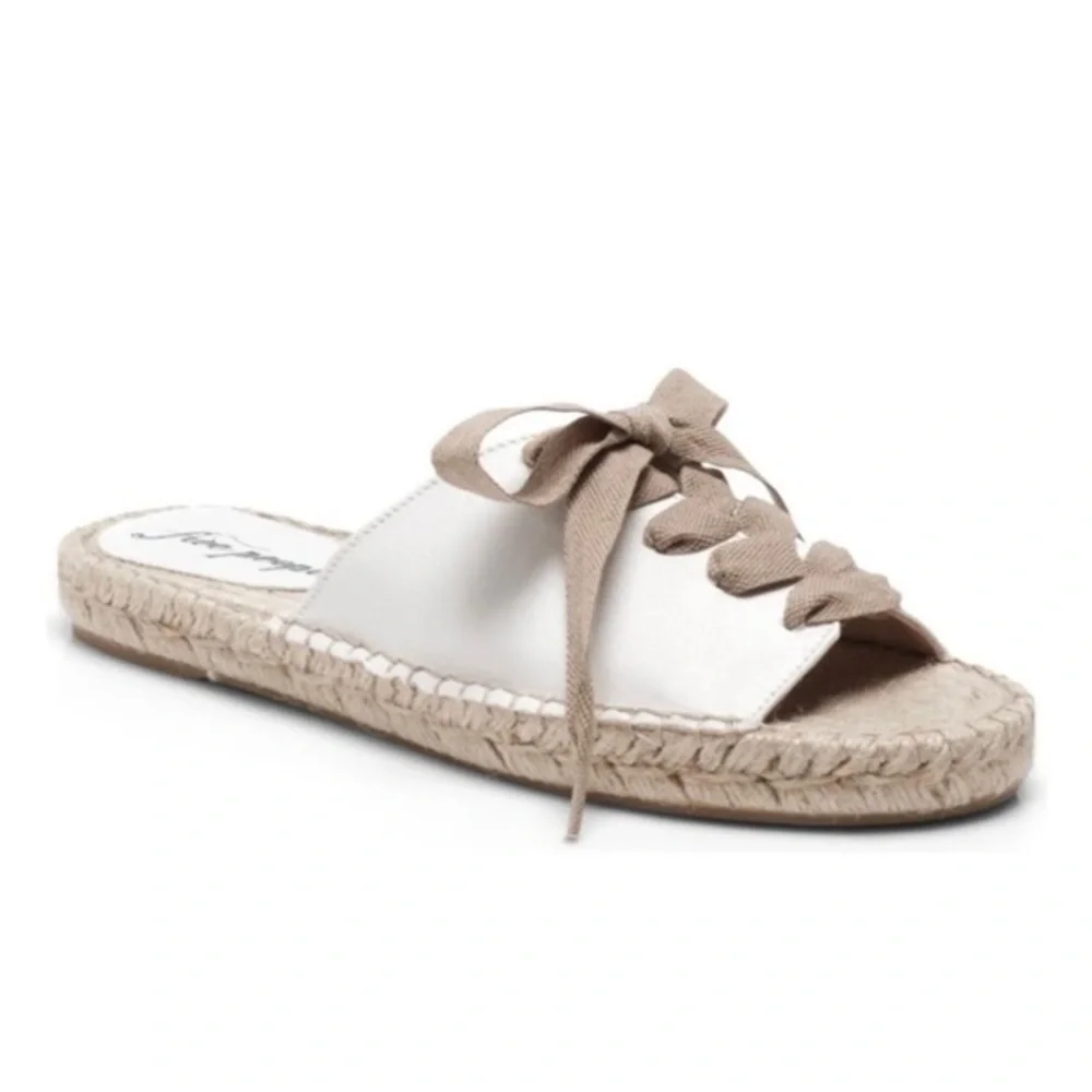 Free People Cream and Tan Lace-Up Slide Espadrilles